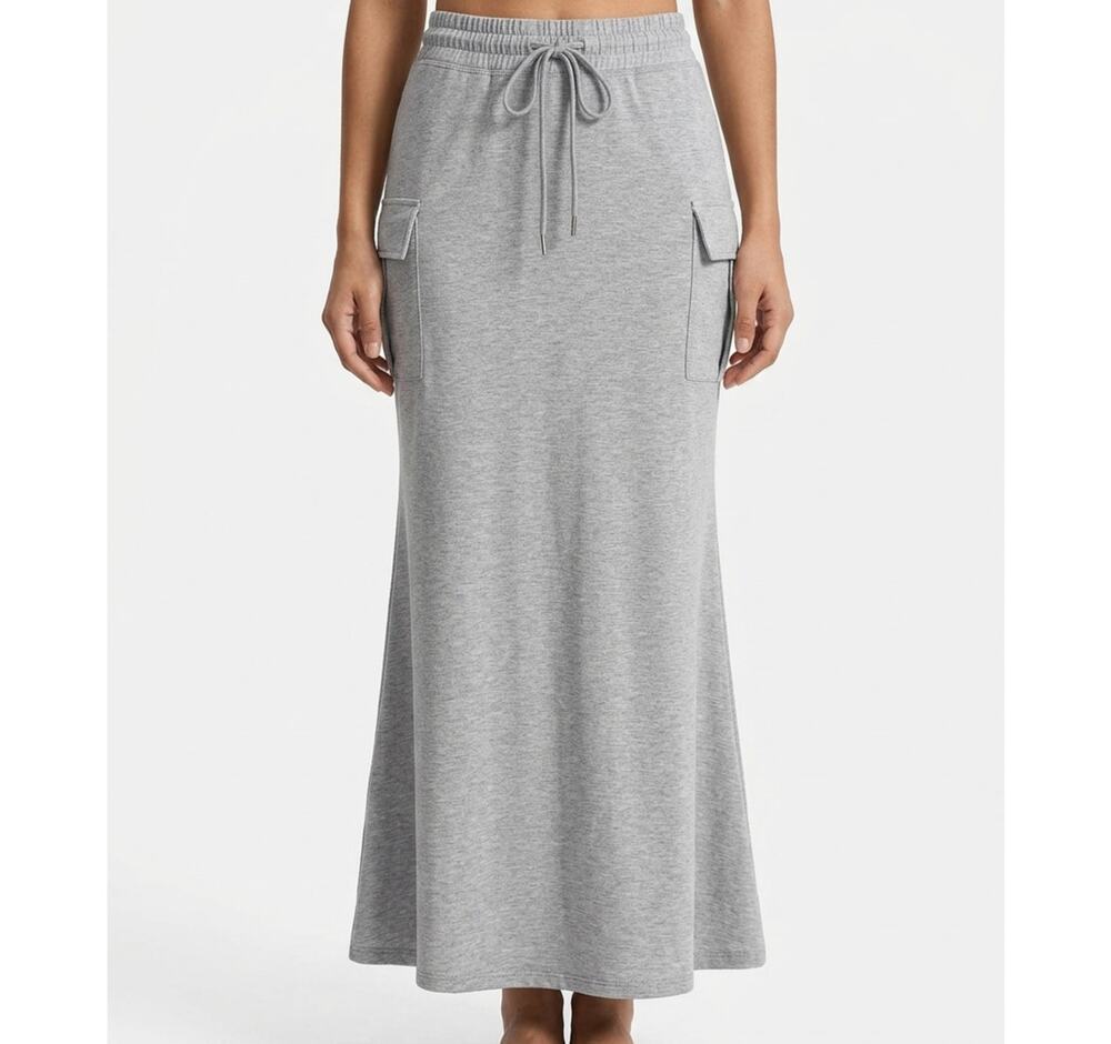 Halara Cargo Maxi Skirt Size Small Gray Jersey Elastic Waist Utility Pockets NWT